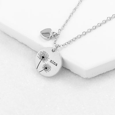 Personalised Dandelion Matte Heart & Disc Necklace by Really Cool Gifts Really Cool Gifts