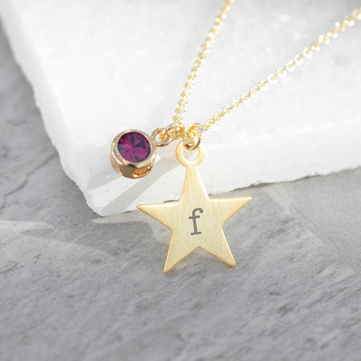 Personalised Gold Star With Birthstone Crystal Necklace by Really Cool Gifts Really Cool Gifts
