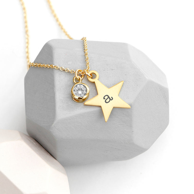 Personalised Gold Star With Birthstone Crystal Necklace by Really Cool Gifts Really Cool Gifts