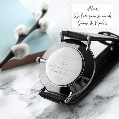 Personalised Handwriting Ladies Black Leather Watch by Really Cool Gifts Really Cool Gifts