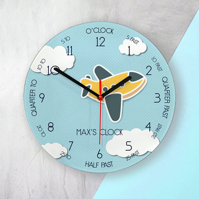 Personalised Kids Aeroplane Glass Clock - Large by Really Cool Gifts