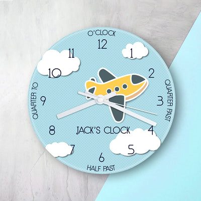 Personalised Kids Aeroplane Glass Clock by Really Cool Gifts