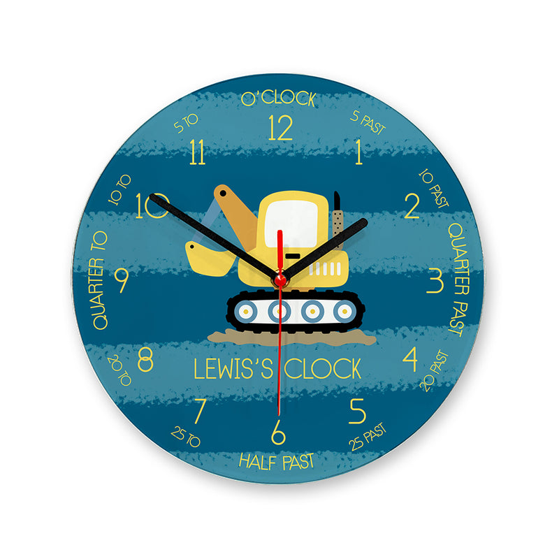 Personalised Kids Digger Glass Clock - Large by Really Cool Gifts