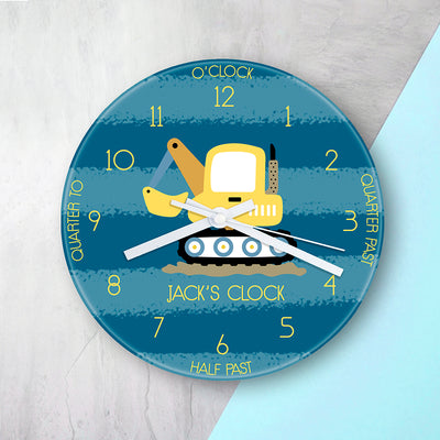 Personalised Kids Digger Glass Clock by Really Cool Gifts