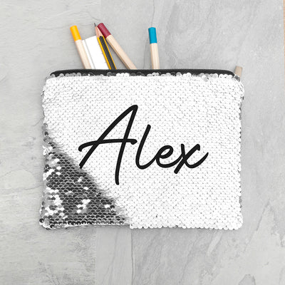 Personalised Kids Hidden Message Sequin Pencil Case - Silver by Really Cool Gifts