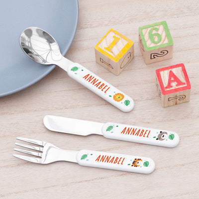 Personalised Kids Jungle Animal Cutlery Set - Metal by Really Cool Gifts