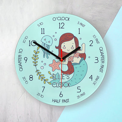 Personalised Kids Mermaid Glass Clock - Large by Really Cool Gifts