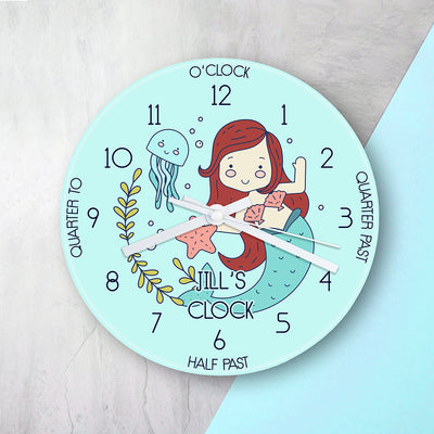 Personalised Kids Mermaid Glass Clock by Really Cool Gifts