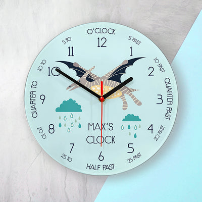 Personalised Kids Pterodactyl Glass Clock - Large by Really Cool Gifts