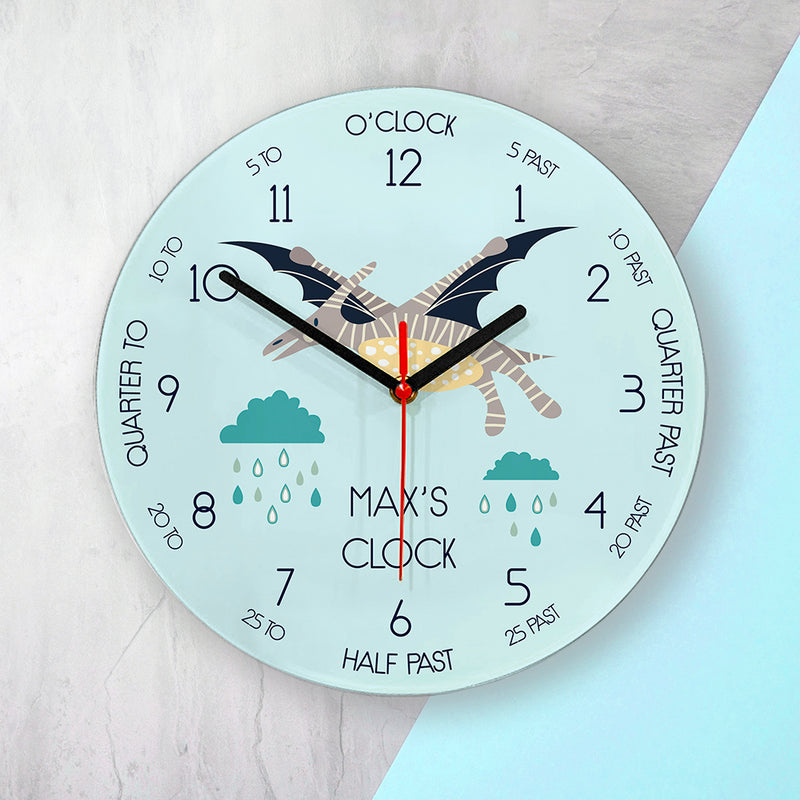 Personalised Kids Pterodactyl Glass Clock - Large by Really Cool Gifts