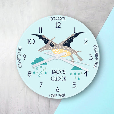Personalised Kids Pterodactyl Glass Clock by Really Cool Gifts