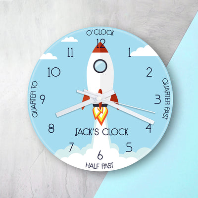 Personalised Kids Rocket Glass Clock by Really Cool Gifts