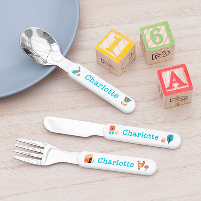 Personalised Kids Scandi Summer Cutlery Set - Metal by Really Cool Gifts