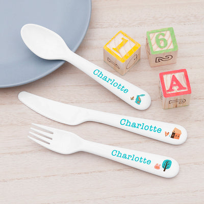 Personalised Kids Scandi Summer Cutlery Set - Plastic by Really Cool Gifts