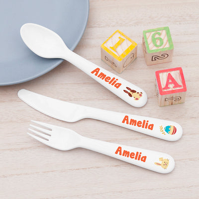 Personalised Kids Spring Bunny Cutlery Set - Plastic by Really Cool Gifts