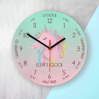 Personalised Kids Unicorn Glass Clock - Large by Really Cool Gifts
