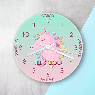 Personalised Kids Unicorn Glass Clock by Really Cool Gifts