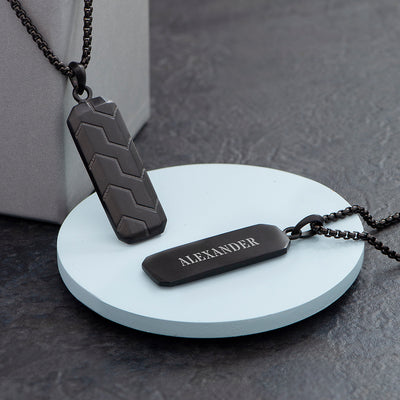 Personalised Men'S Black Steel Dog Tag Necklace by Really Cool Gifts