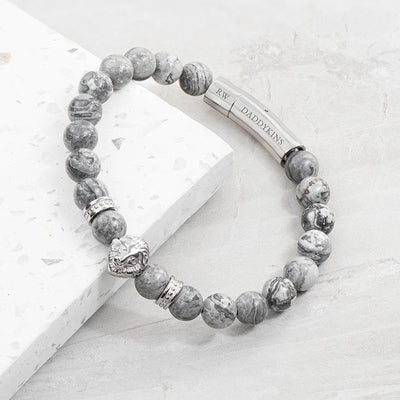 Personalised Men'S Silver Lion Jasper Stone Bracelet by Really Cool Gifts Really Cool Gifts