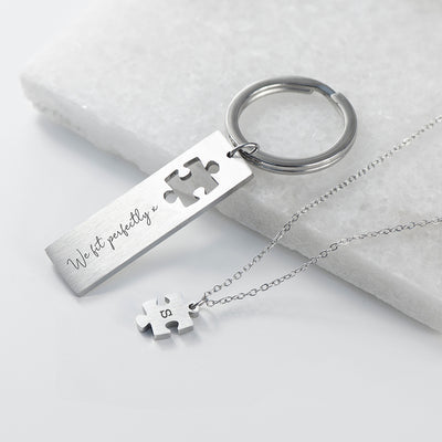 Personalised Perfect Fit Puzzle Piece Necklace & Keyring Set by Really Cool Gifts Really Cool Gifts