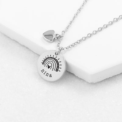 Personalised Rainbow Matte Heart & Disc Necklace by Really Cool Gifts Really Cool Gifts