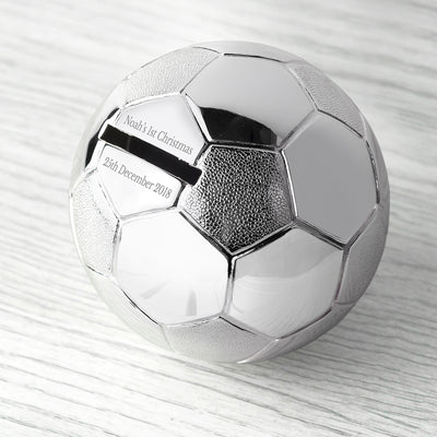 Really Cool Gifts - PERSONALISED SILVER PLATED FOOTBALL MONEY BOX