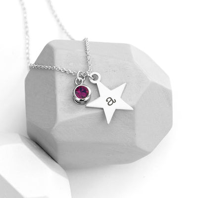 Personalised Silver Star With Birthstone Crystal Necklace by Really Cool Gifts Really Cool Gifts